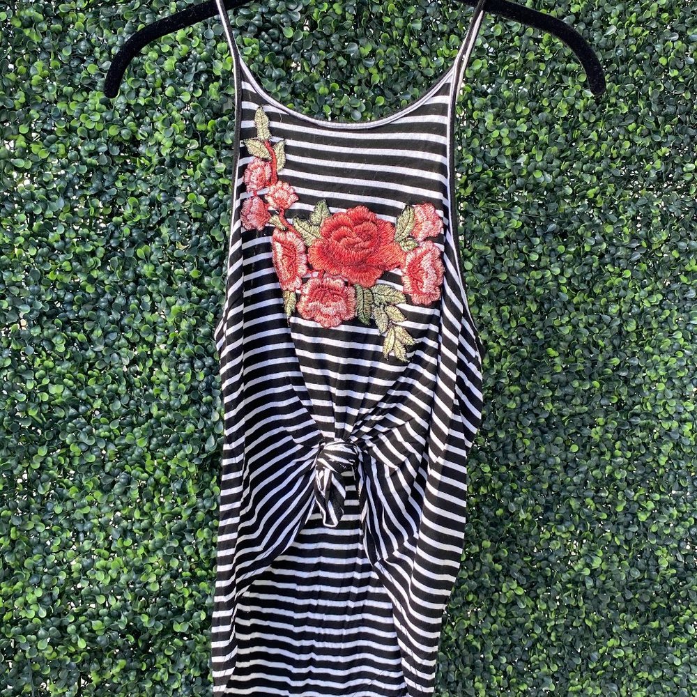 Black & White Striped Tank with Roses
